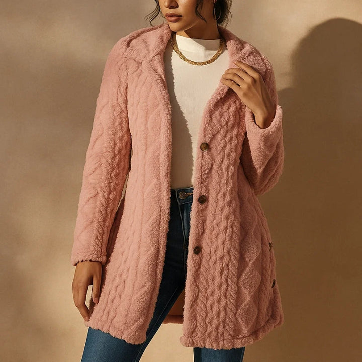 Everyday women's hooded coat, button-front design, offering cozy warmth & comfortable style.