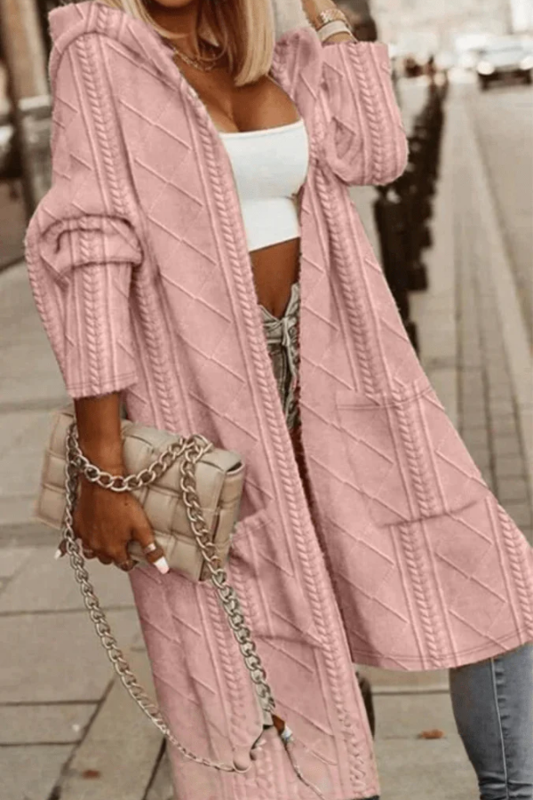 Chic women's long hooded cardigan. Ideal for casual wear, everyday comfort & stylish layering.