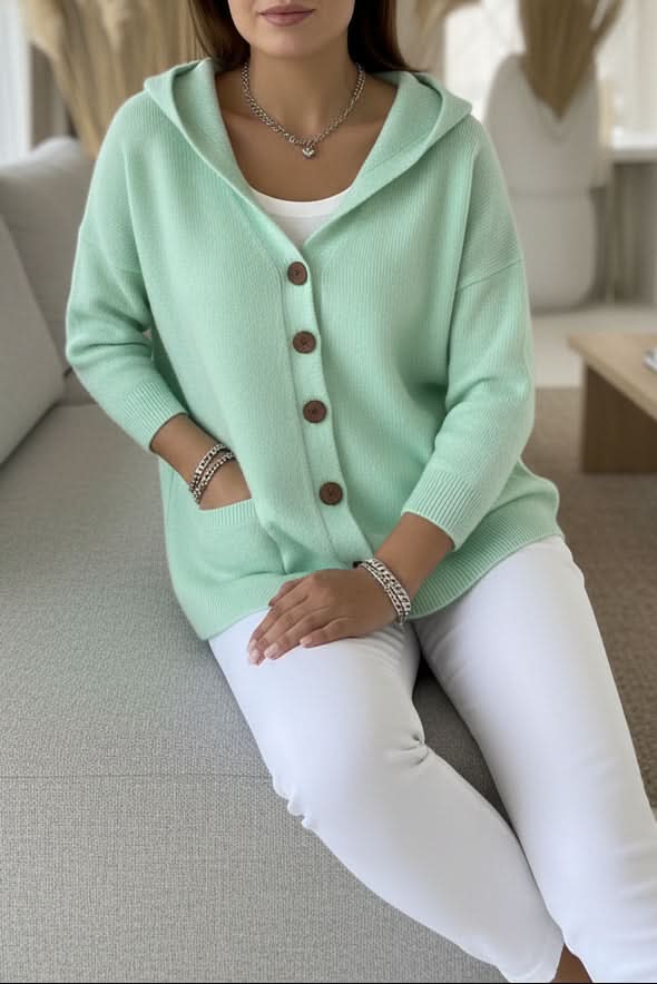 Versatile women's hooded cardigan, a cozy layering piece for casual and everyday looks.