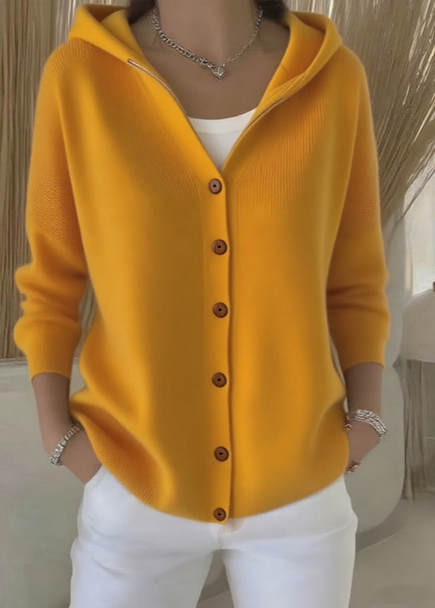 Fall fashion women's hooded button-up cardigan sweater, essential for cozy layering.