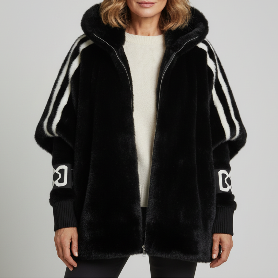 Warm women's winter parka with a cozy hood, offering stylish comfort for cold weather outerwear.