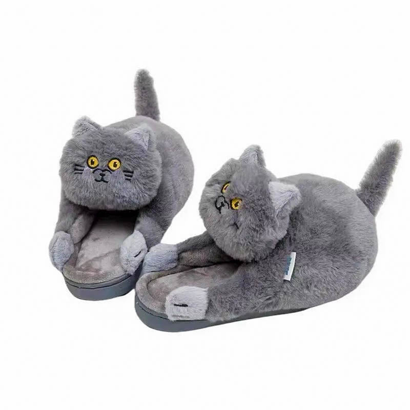 Women's cozy hugging cat slippers with cloud-like comfort & memory foam, ideal for indoor relaxation.