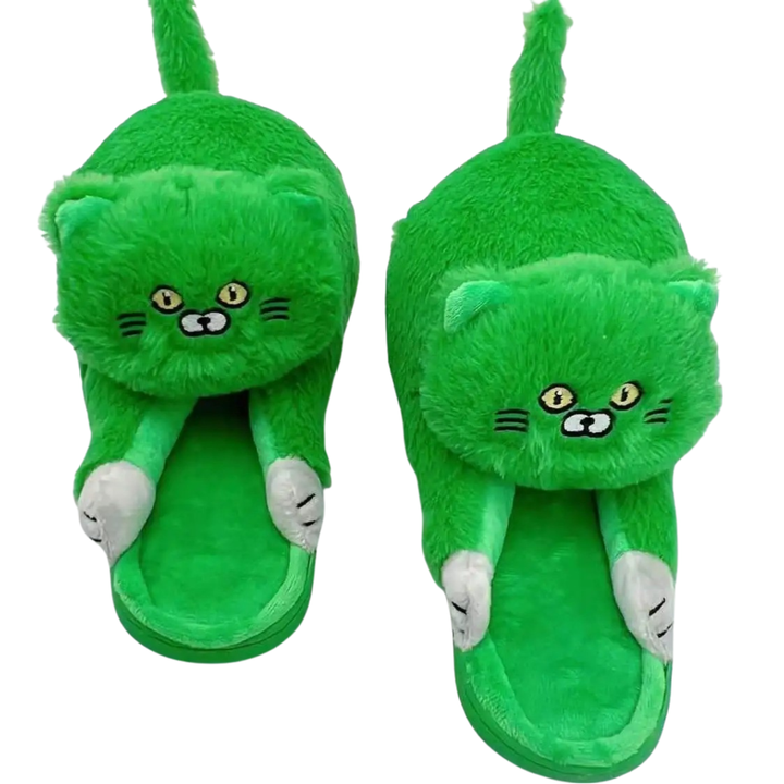 Warm fuzzy women's cat slippers with a cute design, providing cloud-like comfort for home relaxation.