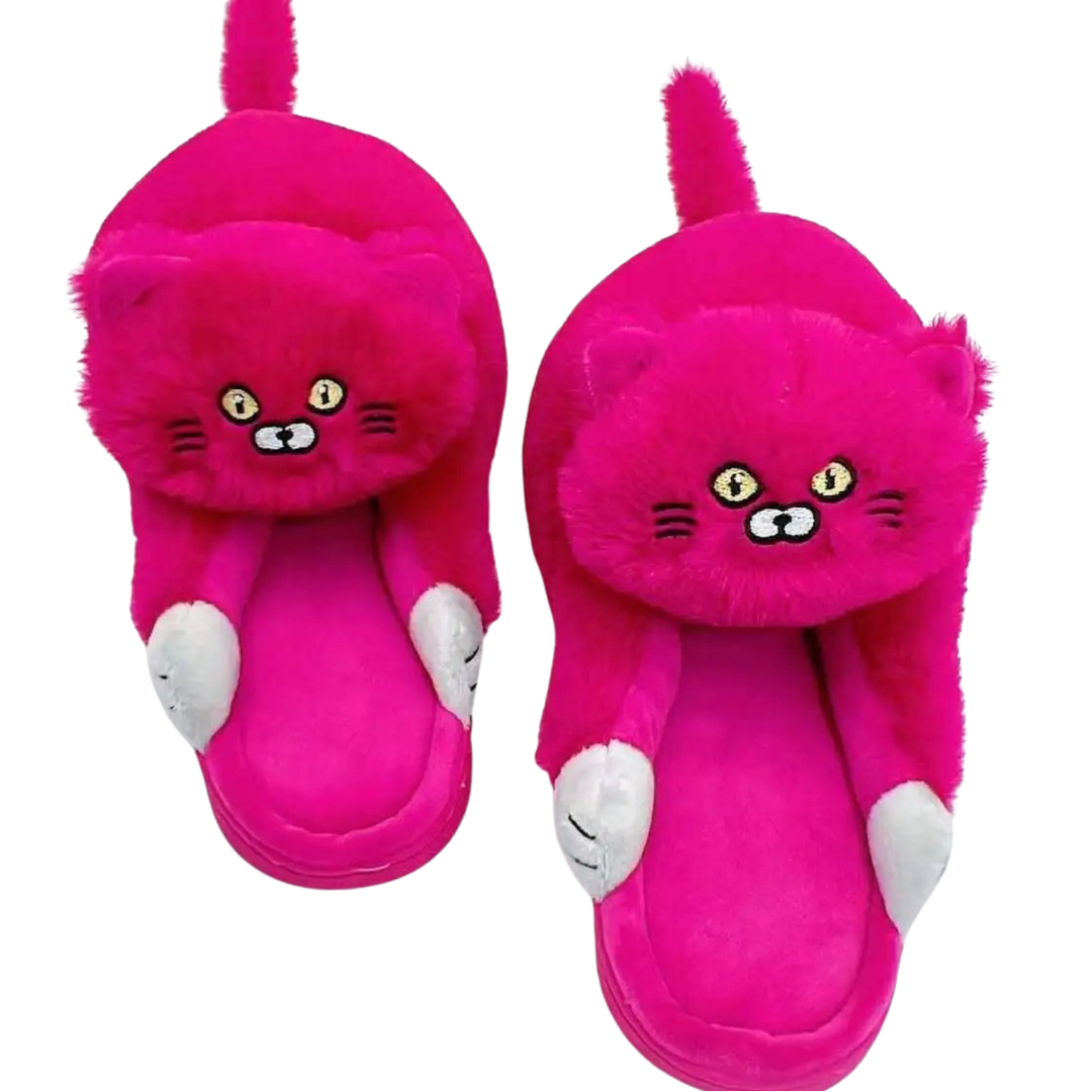 Stylish women's cat slippers, featuring a cute hugging cat design and cozy memory foam comfort.