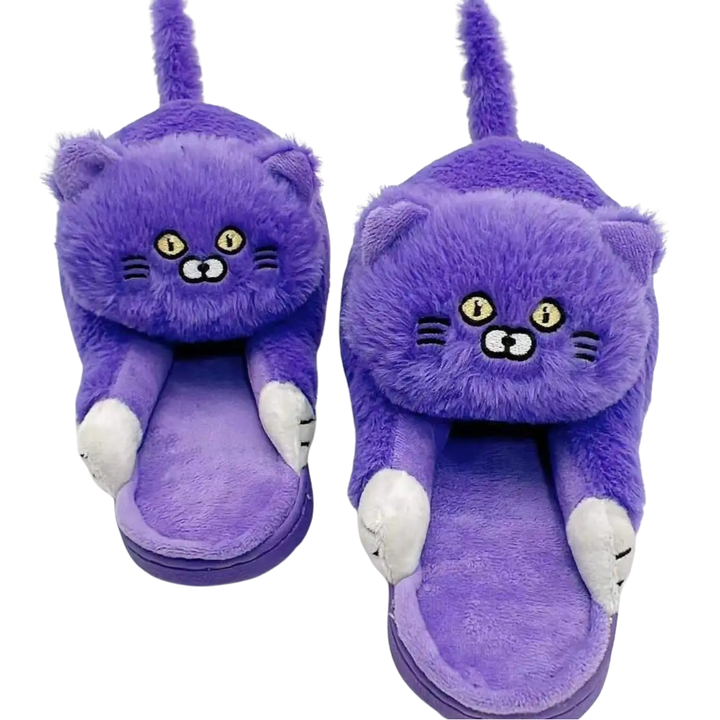 Delightful women's cloud-like comfort cat slippers, soft, anti-slip & perfect cozy house shoes.