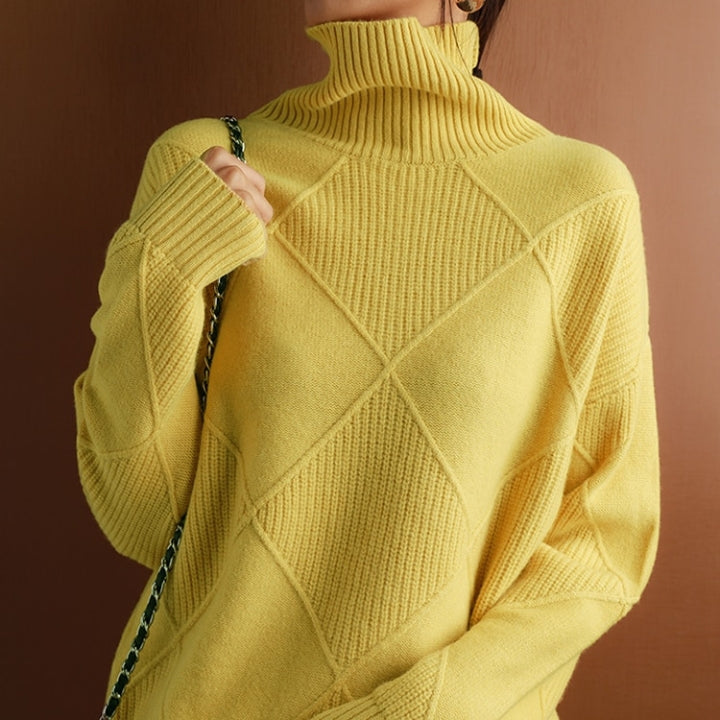 Women's cozy knit turtleneck sweater in a soft, warm fabric. Perfect for winter fashion.