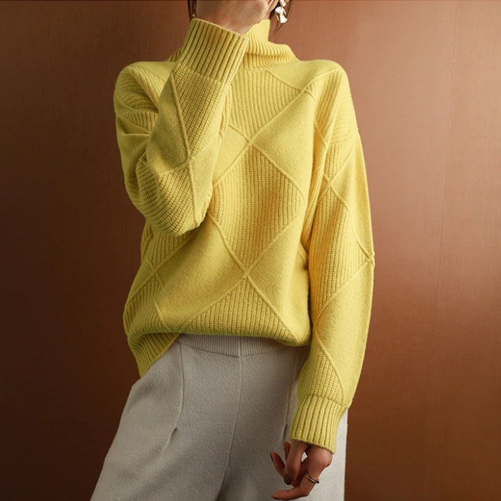 Cozy knit women's pullover. Turtleneck sweater, ideal for winter fashion & casual chic.