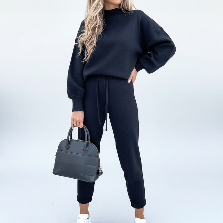Soft knit two-piece set for women, featuring a comfortable sweater and matching lounge pants