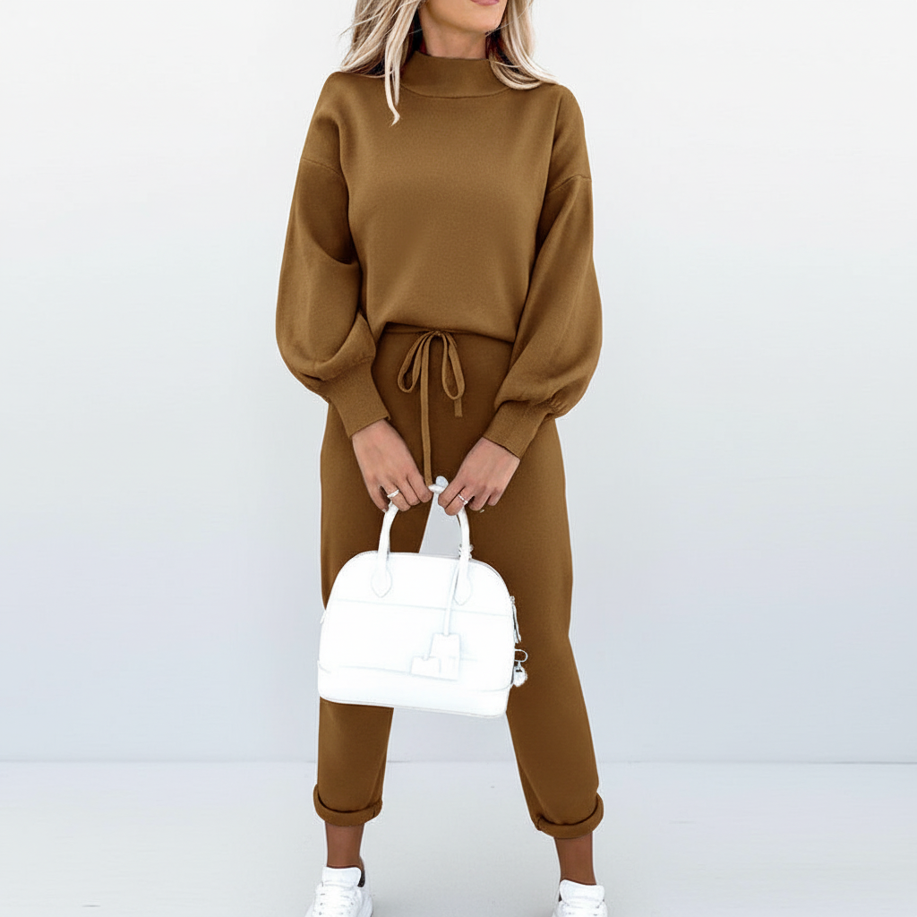 Brigitte women's cozy knit sweater and pant set, comfortable and stylish loungewear trend