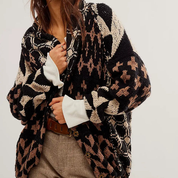 Women's cozy knitted oversized cardigan. Warm, stylish layer for fall & winter.