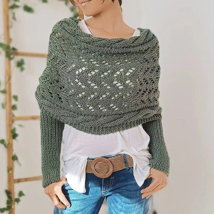 Women's cozy knitted scarf with sleeves. Soft, elegant, one-size wrap for winter & fall fashion. Hypoallergenic comfort.