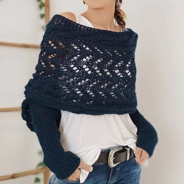 Warm women's knitted scarf with sleeves. Hypoallergenic, soft comfort, and one-size elegant wrap for fall & winter.