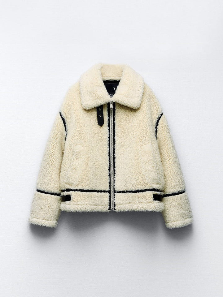 Women's cozy lined aviator jacket, perfect for winter and fall style, warm and chic outerwear.