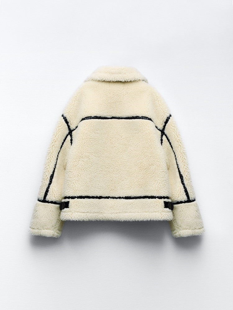 Stylish women's aviator jacket with cozy lining, ideal for cold weather, a chic bomber coat for fall.