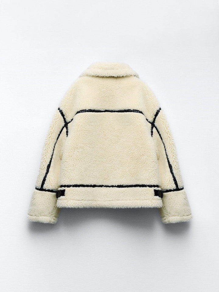 Stylish women's aviator jacket with cozy lining, ideal for cold weather, a chic bomber coat for fall.