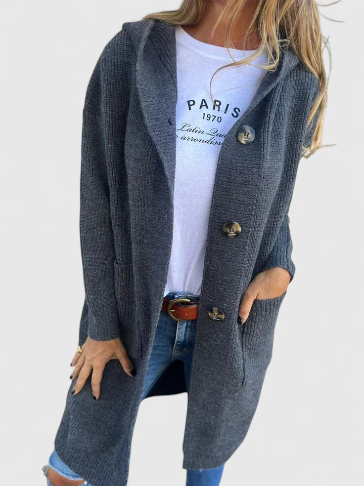 Cozy and stylish women's longline cardigan, a comfortable knit for versatile layering in cooler weather.