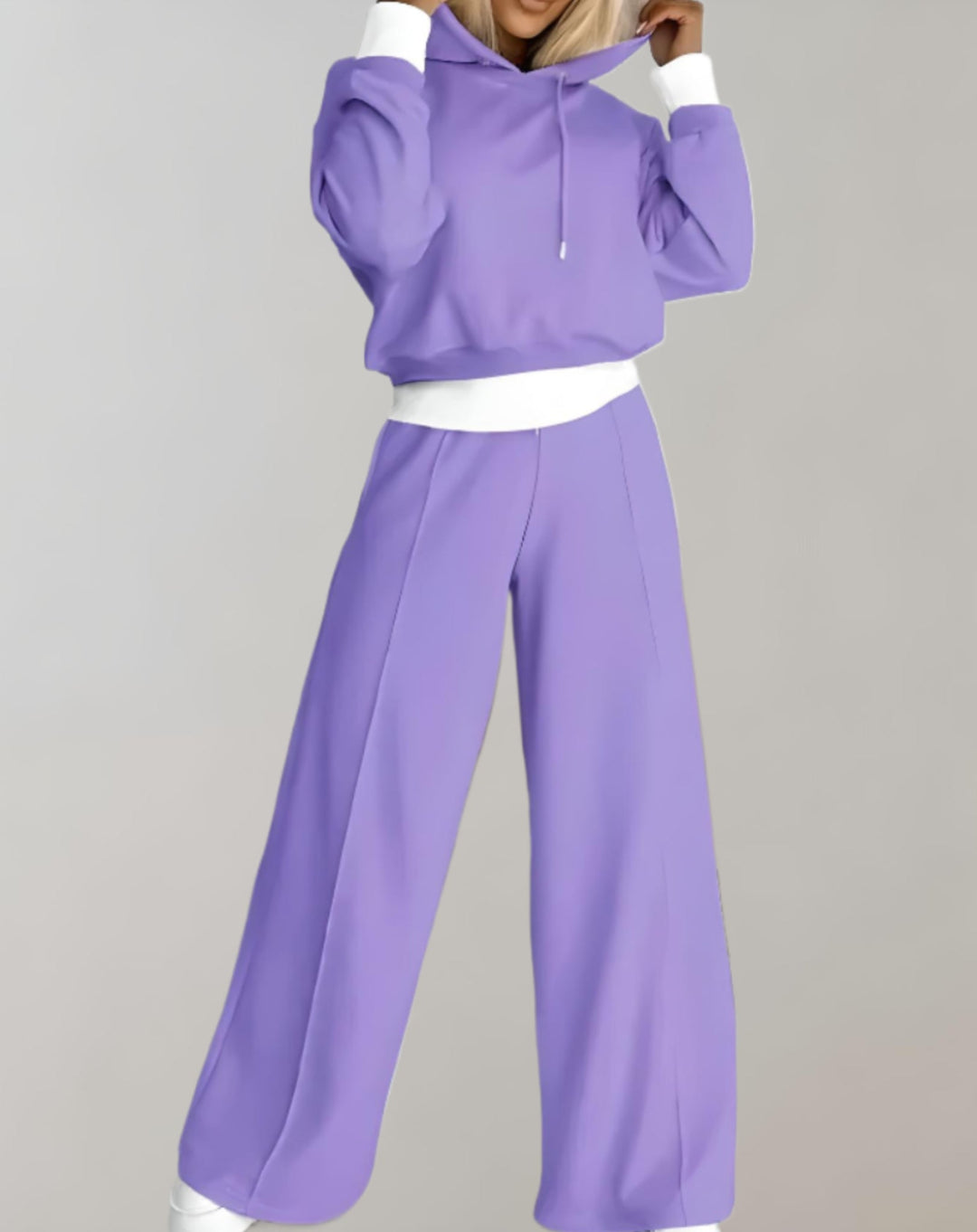 Comfortable women's matching hoodie and wide-leg pant set. Soft, stylish two-piece loungewear for everyday.