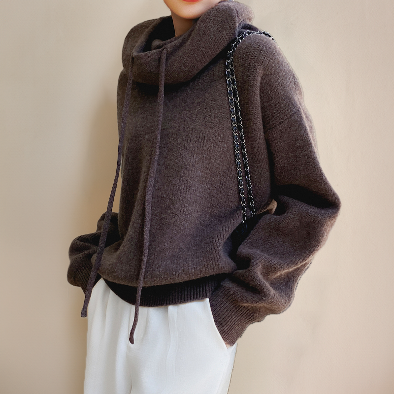 "Isabelle" women's high-collar merino wool sweater, cozy elegant pullover, perfect for winter fashion.