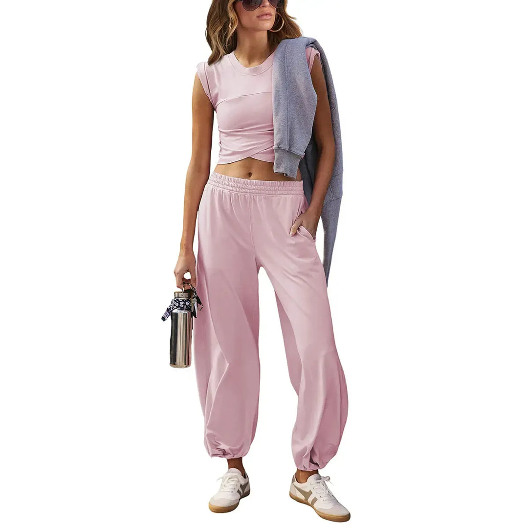 Cozy modal blend lounge set for women. Soft, comfortable two-piece featuring a relaxed top and jogger.