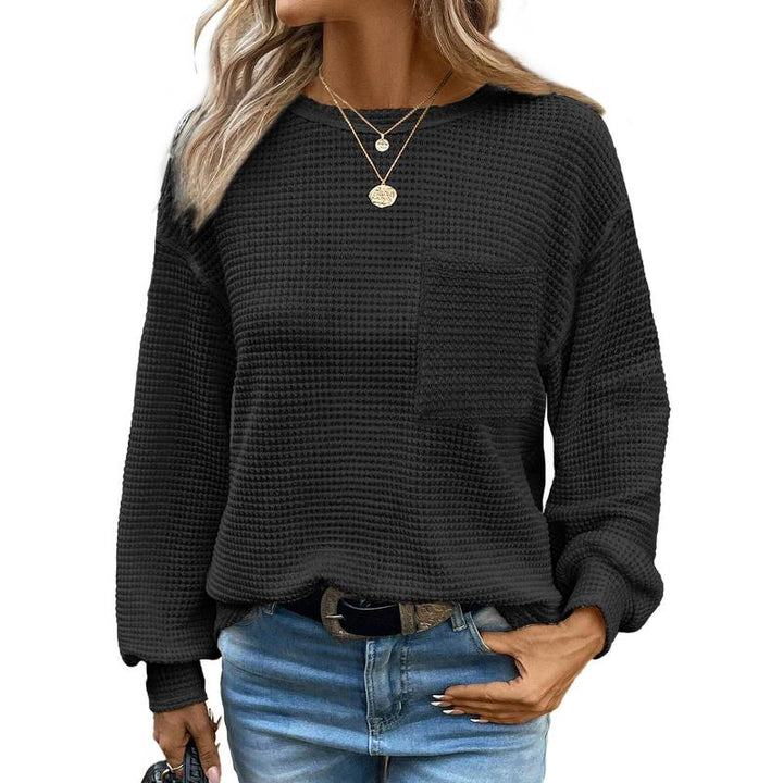 Women's cozy oversized long sleeve crewneck blouse, perfect for casual fall & winter everyday wear.