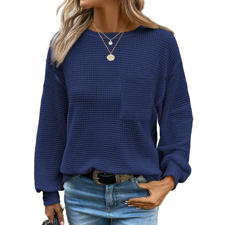 Elegant women's oversized long sleeve crewneck blouse, a cozy and stylish addition to your winter wardrobe.