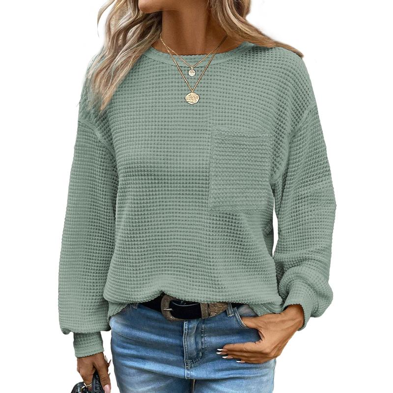 Everyday women's long sleeve crewneck blouse, oversized and super comfortable for all-day cozy wear.