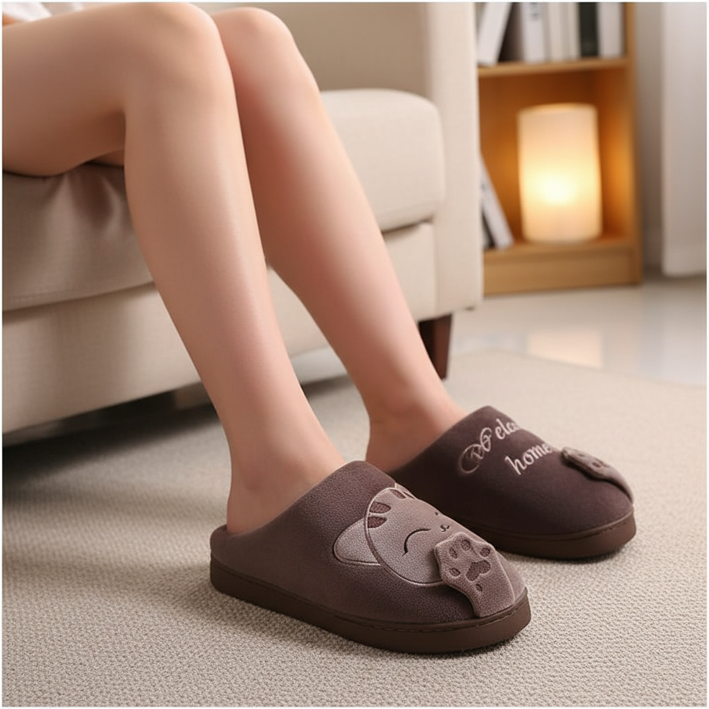 Women's Cozy Plush Warm House Slippers, pink, soft indoor shoes with animal design