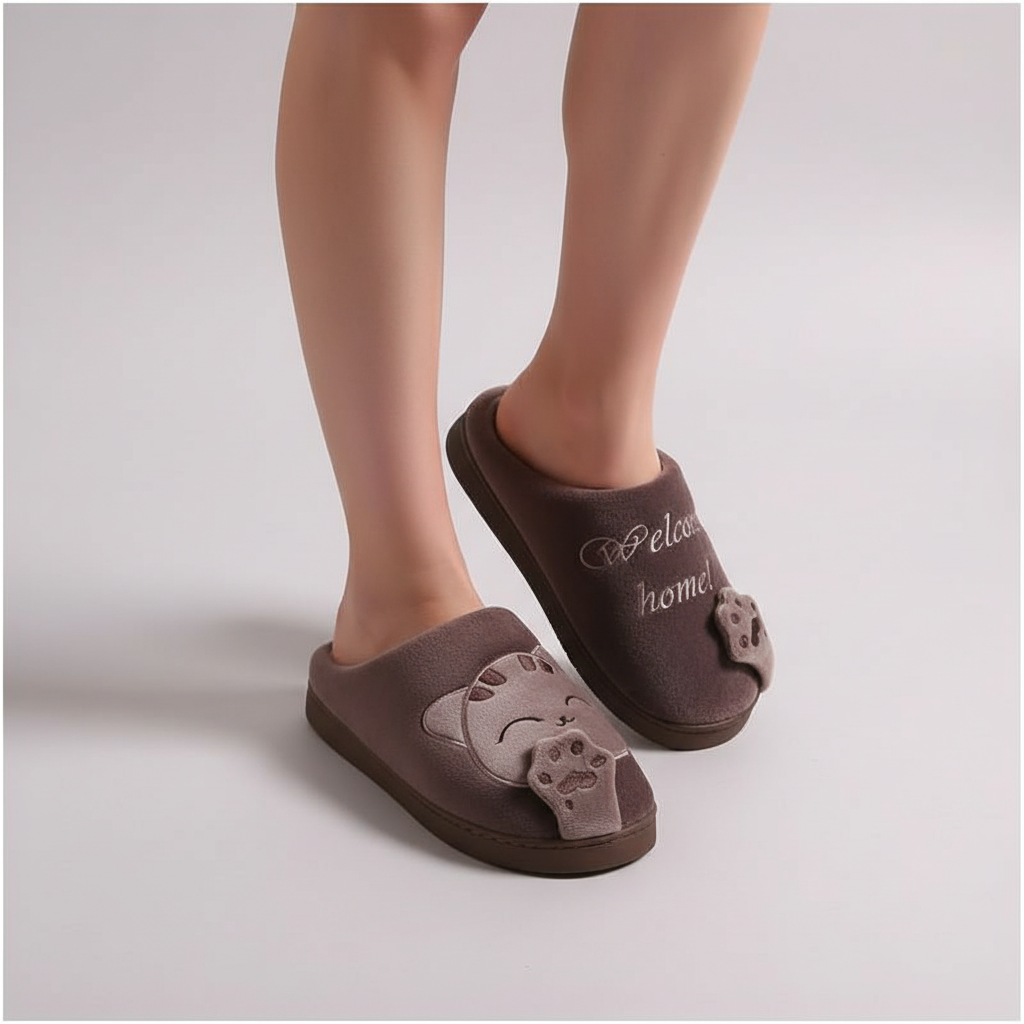 Pair of SnugPurr plush warm house slippers, blue, non-slip design, ideal for cold floors