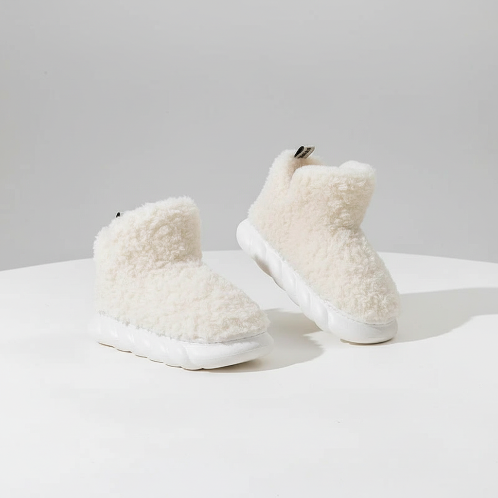 Soft pink women's plush slippers with non-slip sole, ideal as warm indoor-outdoor house shoes
