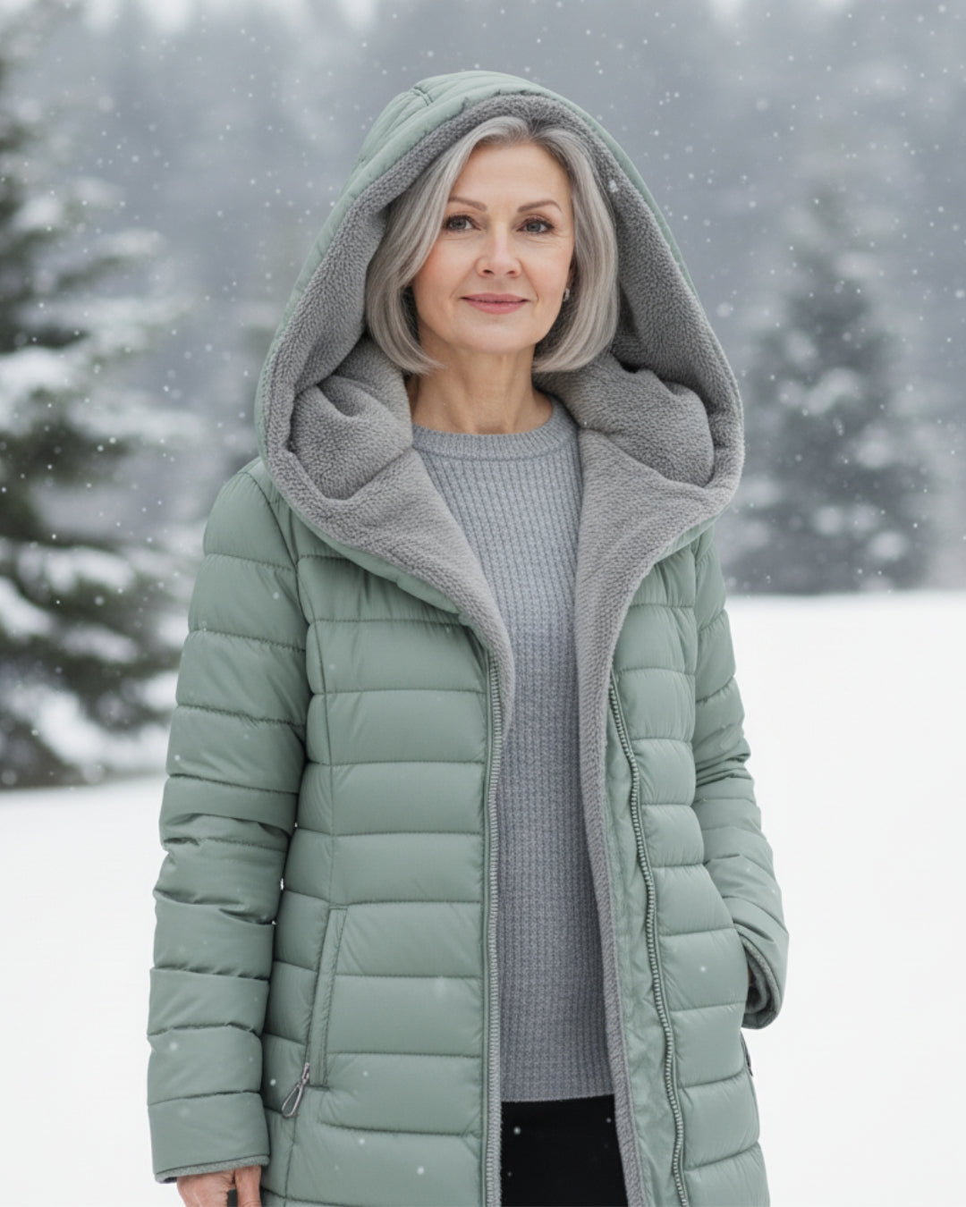 Classic black women's puffer coat, cozy and warm for daily wear.