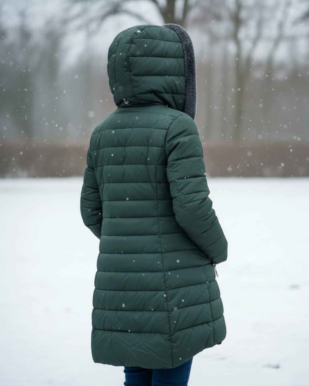 Plush women's puffer coat, designed for warmth & stylish winter comfort.