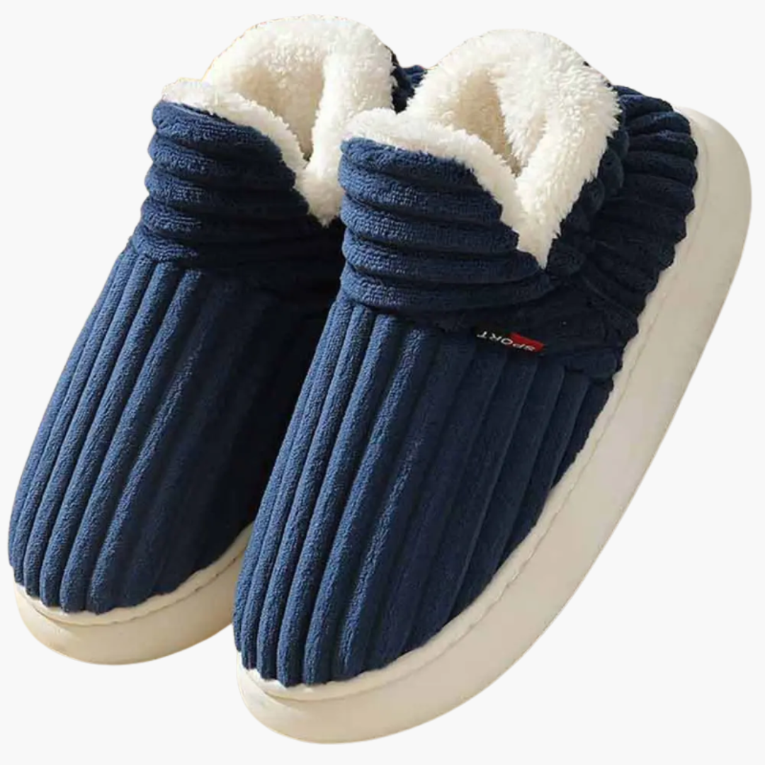 Plush women's ribbed bootie slippers, ideal for cozy winter warmth and comfortable indoor footwear.