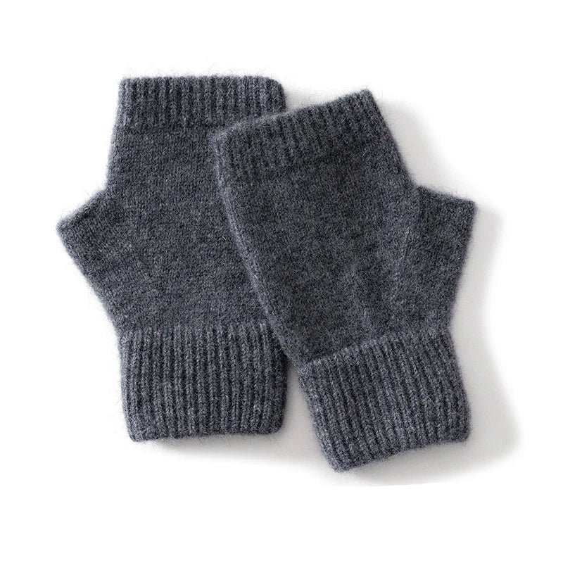Women's cozy ribbed wool knit fingerless gloves, perfect for warmth & flexibility in winter.