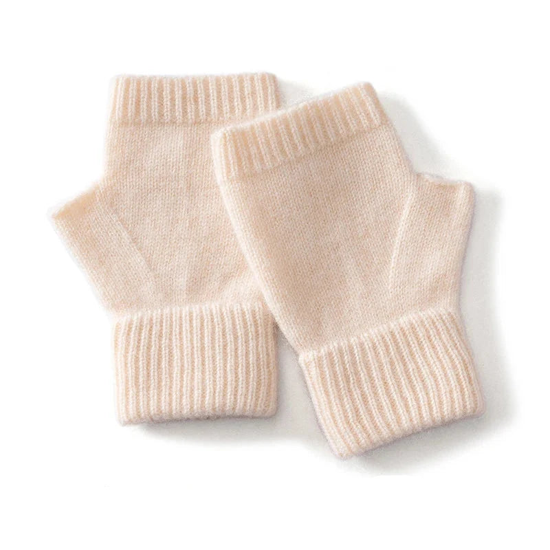 Soft wool knit fingerless gloves for women, ideal winter accessories for texting & warmth.