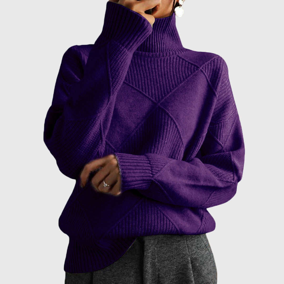 Classic women's long sleeve roll neck pullover, ideal for elegant winter wear.
