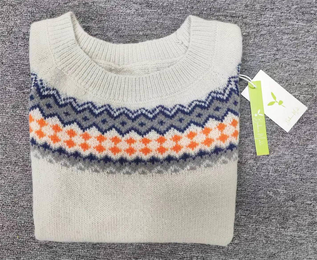 Chic Nordic women's sweater, long sleeve patterned knit, stylish & warm.