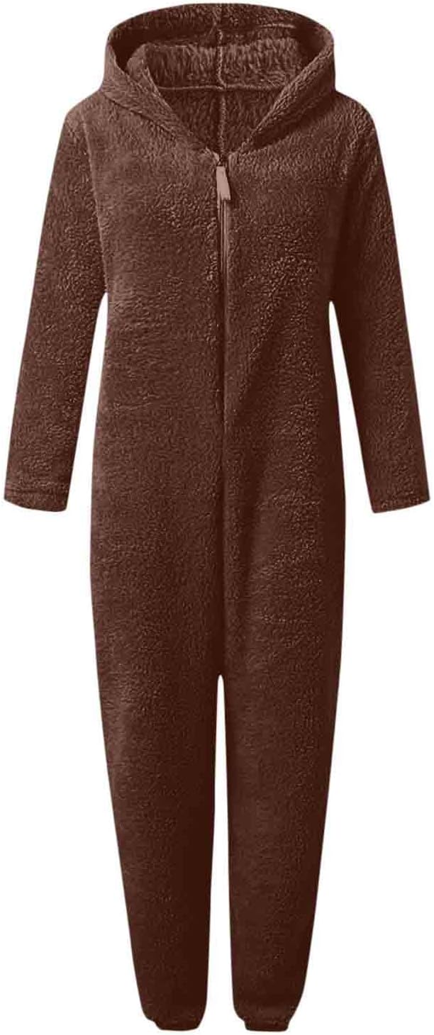 Soft & fuzzy sherpa onesie, women's hooded loungewear for ultimate relaxation.