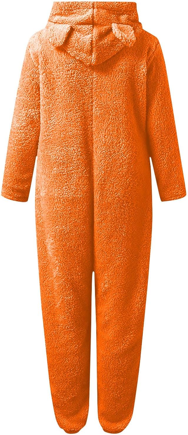 Women's hooded sherpa jumpsuit, fuzzy soft fleece, perfect for cozy nights in.