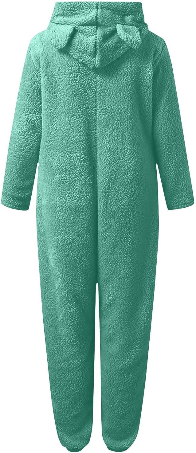 Women's cozy hooded sherpa onesie, fuzzy fleece for luxurious loungewear.