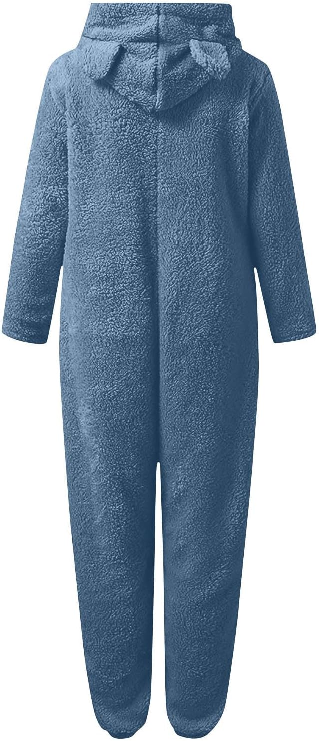Fuzzy sherpa loungewear for women, hooded onesie for ultimate winter warmth.