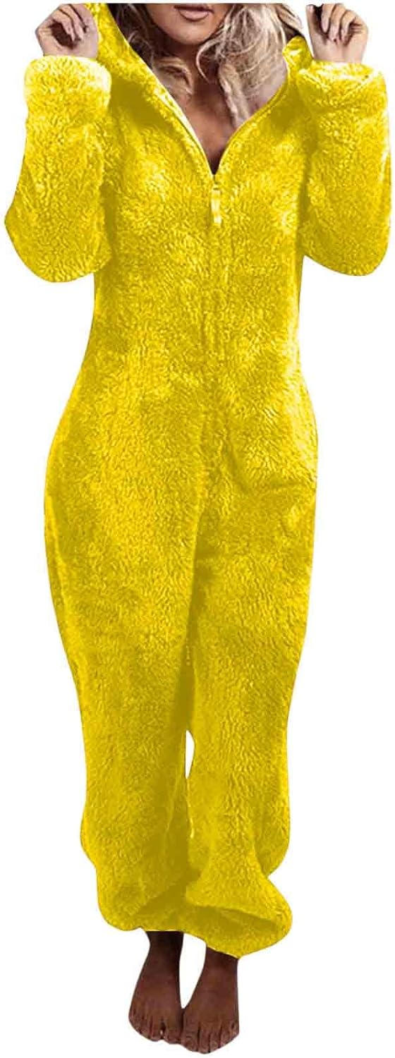 Soft sherpa fuzzy hooded onesie, women's loungewear for ultimate coziness.
