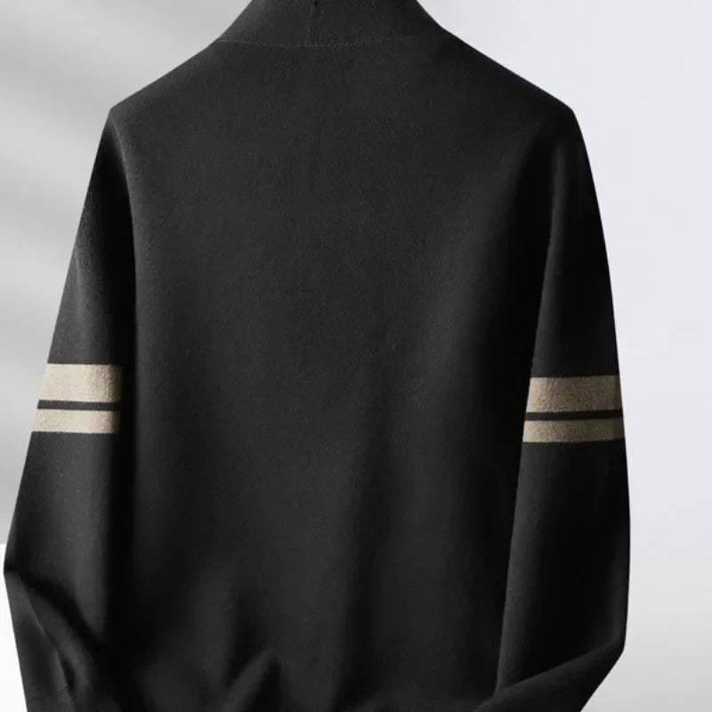 Classic women's cozy striped sweater. Soft, warm cardigan featuring a comfortable knit and versatile layering design.