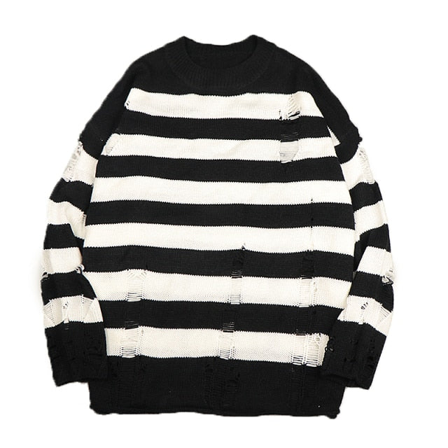 Effortless women's oversized striped sweater. Cozy, loose knit with stylish ripped design, great for everyday casual wear.