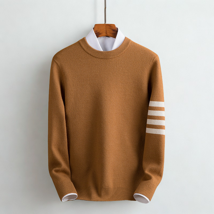 Stylish women's long sleeve striped pullover sweater, a cozy everyday choice for casual fall and winter outfits.
