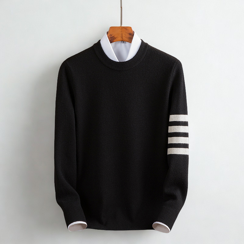 Comfortable women's long sleeve striped pullover sweater, a warm & cozy essential for winter & fall fashion.