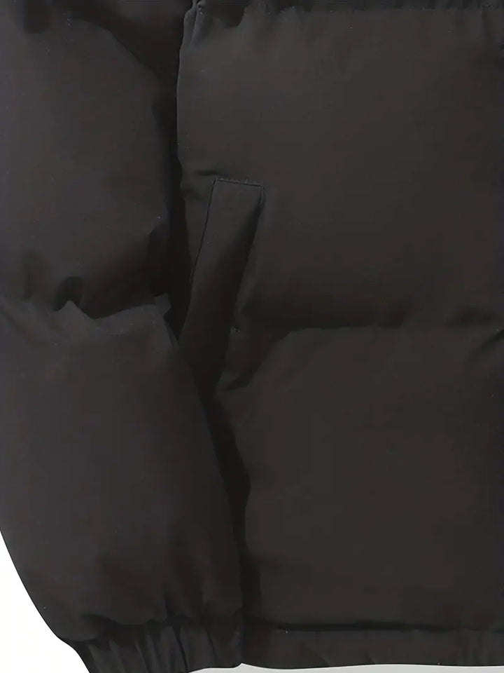 Women's insulated hooded winter jacket, front view. Cozy, stylish & warm long-sleeve outerwear for cold.