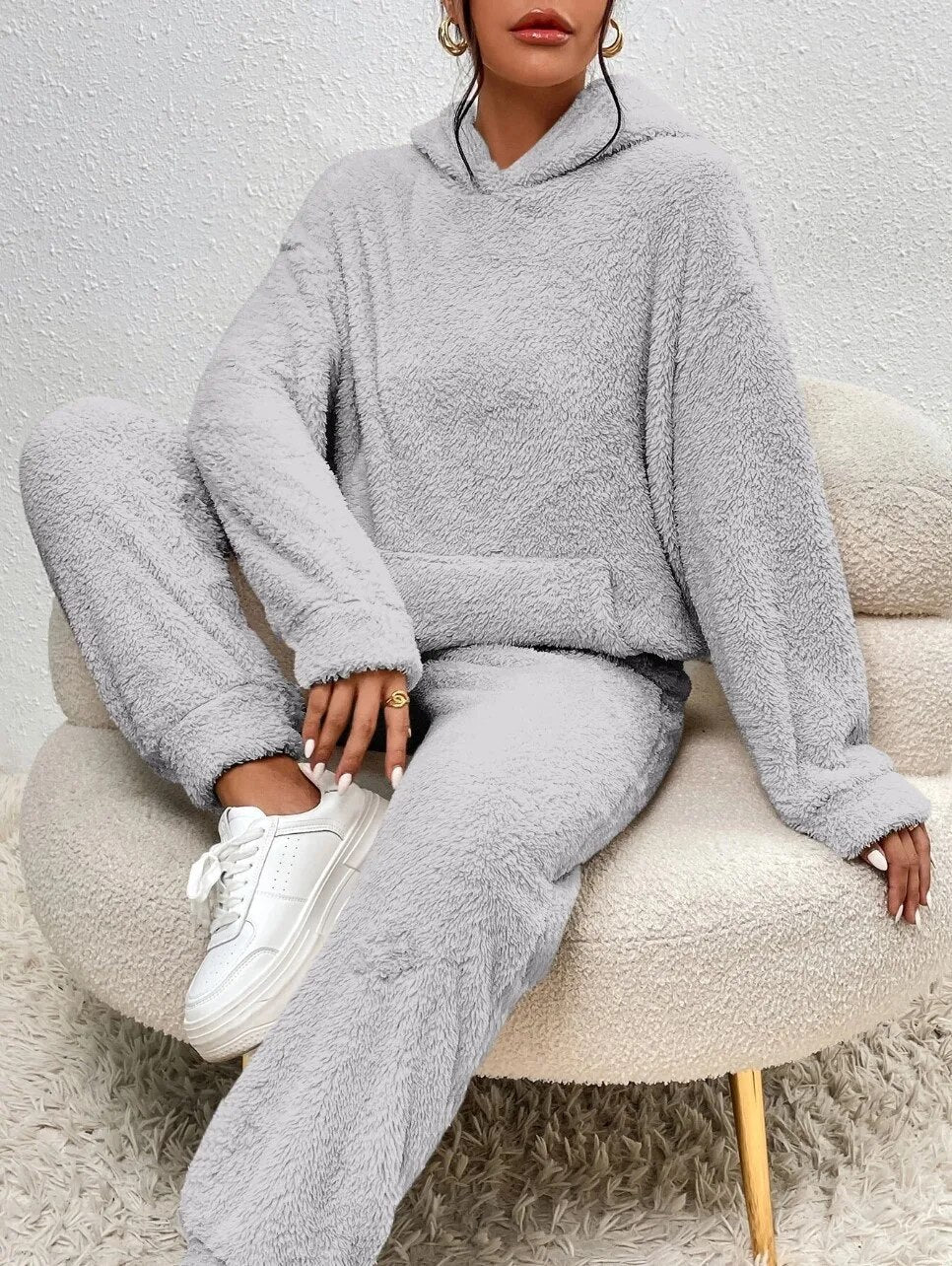 Women's ultra-comfortable hooded teddy set. Ideal cozy loungewear for home & casual wear.