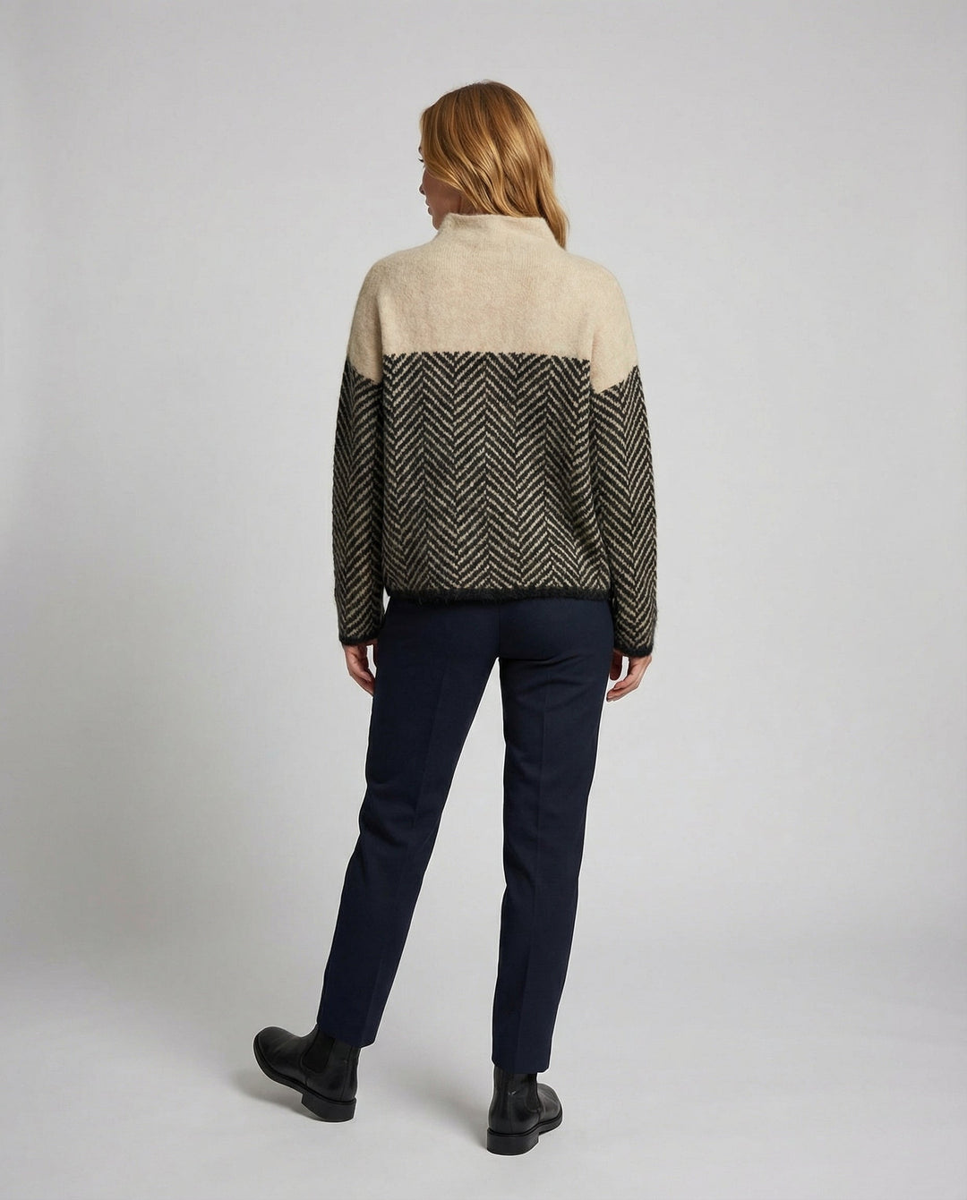 Elegant women's warm turtleneck sweater with textured knit, a chic pullover for fall & winter.