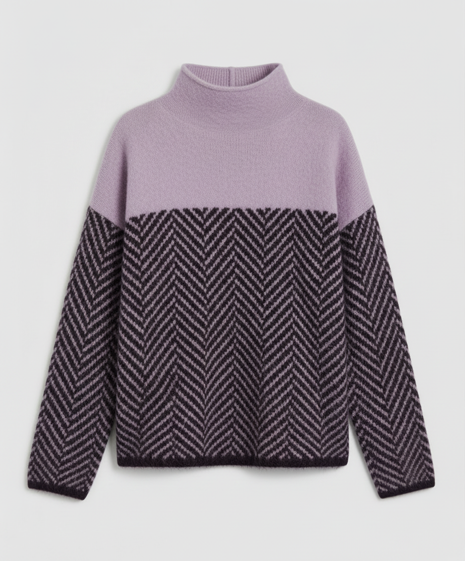 Comfortable women's textured knit turtleneck sweater, a versatile top for everyday or office elegance.