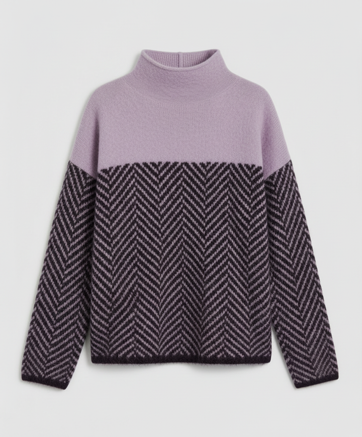 Comfortable women's textured knit turtleneck sweater, a versatile top for everyday or office elegance.